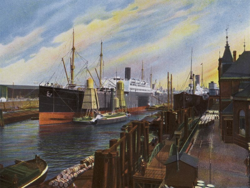 Hamburg: In de haven, stoomschip graan losladend door Photographer German