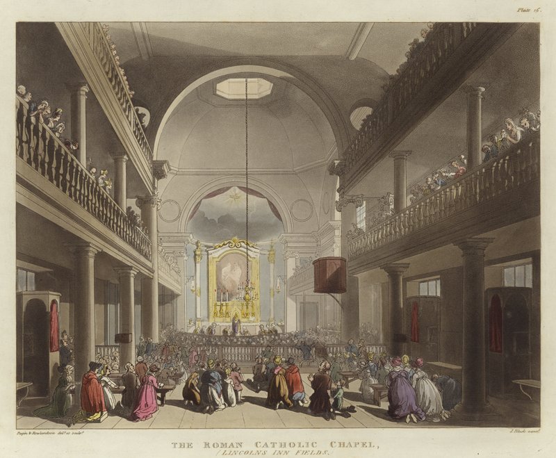 De rooms-katholieke kapel door Pugin and Rowlandson