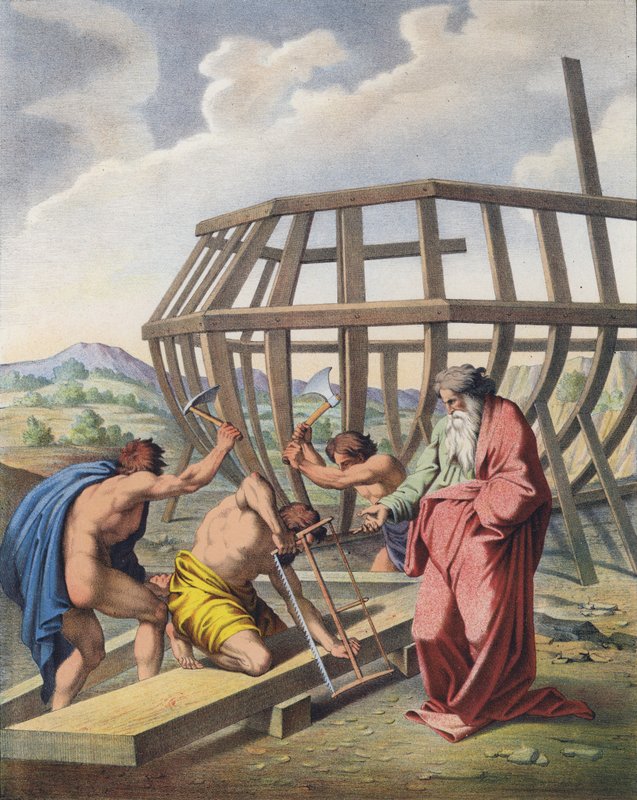 Noach houdt toezicht op de bouw van de Ark door Raffaello Sanzio Raphael