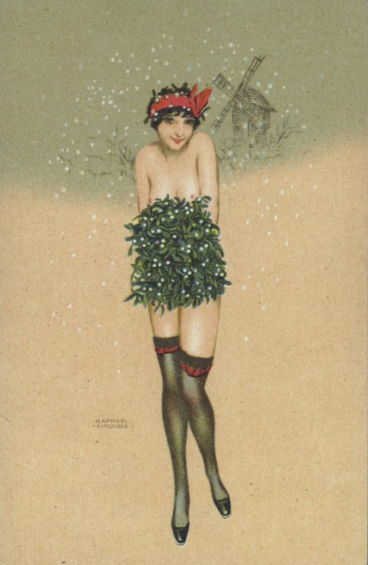 Meisje met een bos maretak door Raphael Kirchner