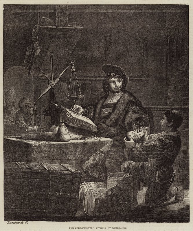 De goudweger door Rembrandt van Rijn