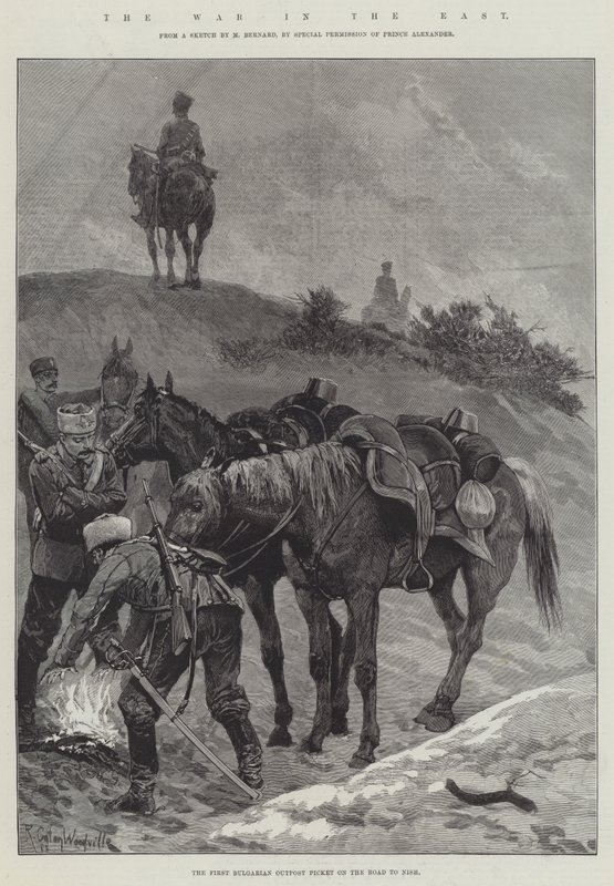 De oorlog in het oosten, de eerste Bulgaarse buitenpost op de weg naar Nish door Richard Caton Woodville junior