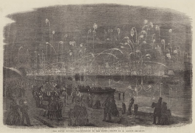 De marineparade, verlichting van de vloot door Richard Principal Leitch