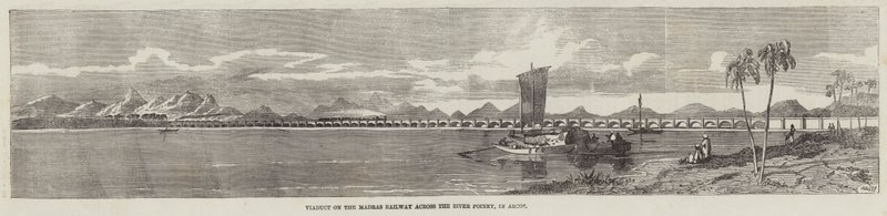 Viaduct op de Madras-spoorweg over de rivier Poiney, in Arcot door Richard Principal Leitch