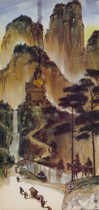 Chinese kloosters (kleurenlitho) door Richard Hook