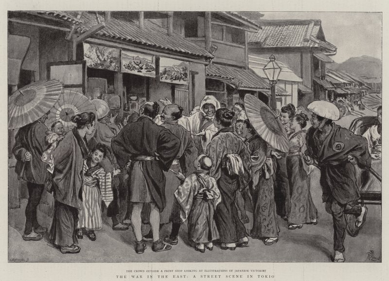 De Oorlog in het Oosten, een Straatscène in Tokio door Robert Barnes