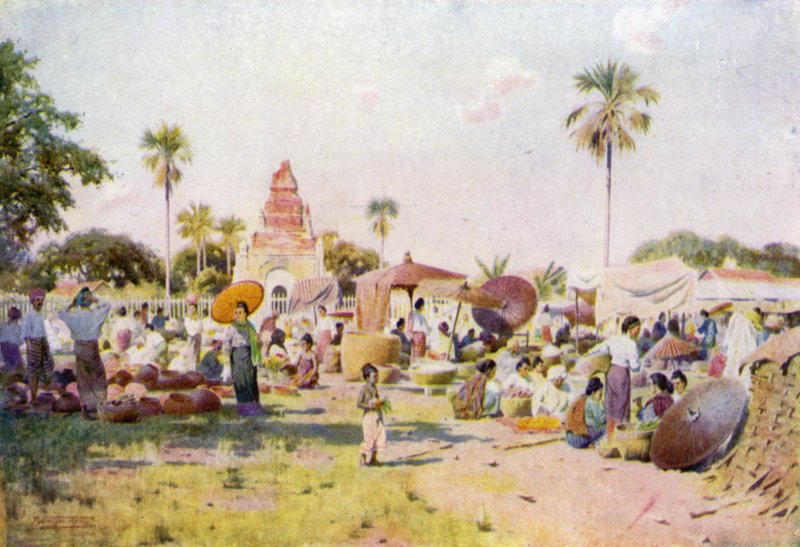 Marktplaats in Taungdwingyi door Robert George Talbot Kelly