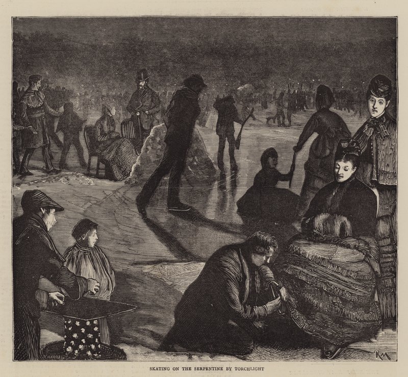 Schaatsen op de Serpentine bij fakkellicht door Robert Walker Macbeth