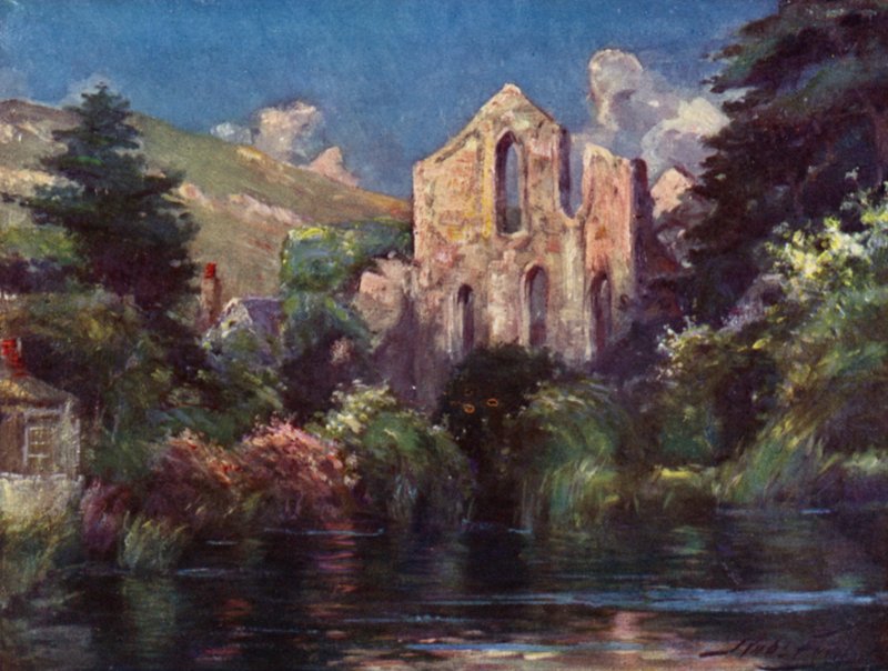 Valle Crucis Abdij (kleur litho) door Robert (after) Fowler