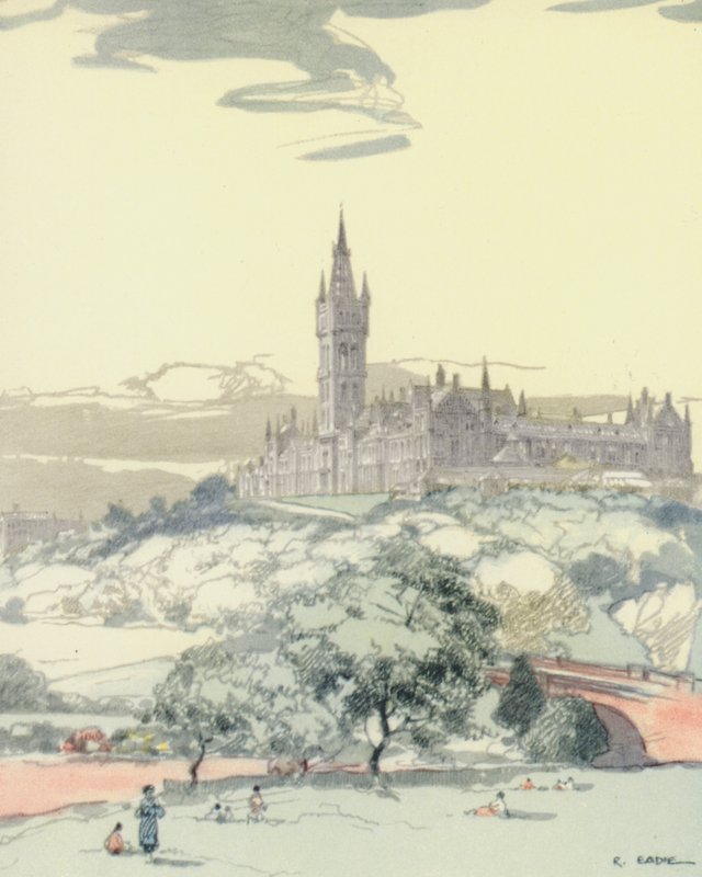 Glasgow: De universiteit (kleurenlitho) door Robert Eadie