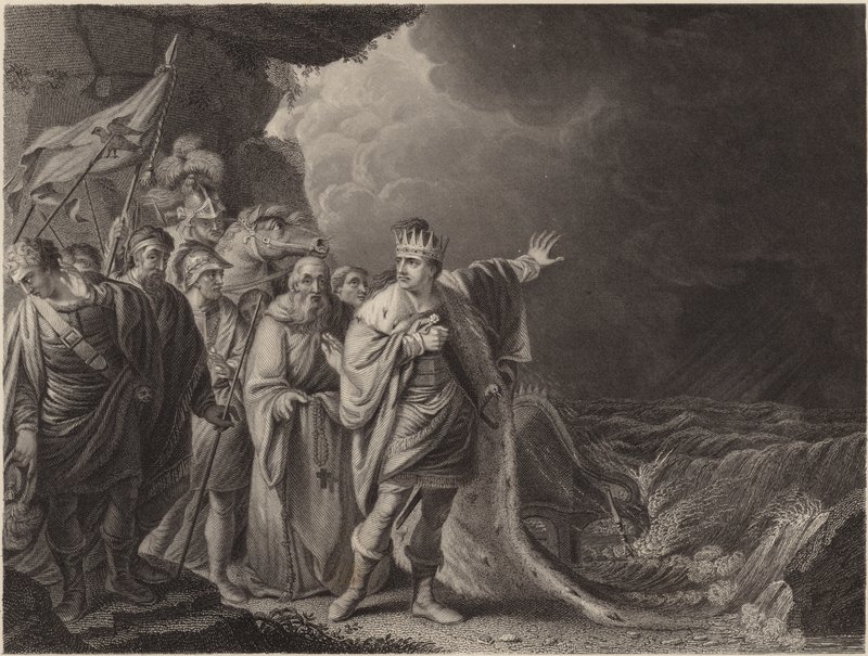 Canute berispt zijn hovelingen door Robert Edge Pine