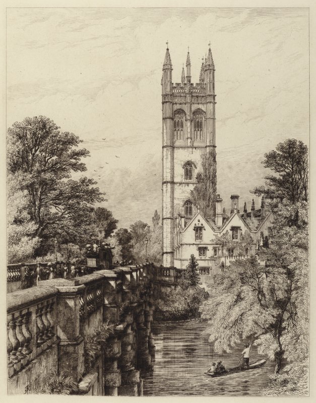 Magdalen Toren en Brug door Robert Kent after Thomas