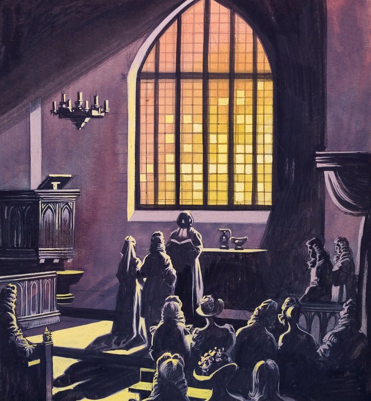 Bruiloft uit de achttiende eeuw (gouache op papier) door Ron Embleton