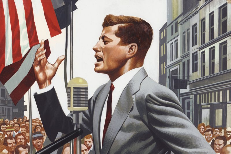 John Kennedy aan het woord (gouache op papier) door Ron Embleton