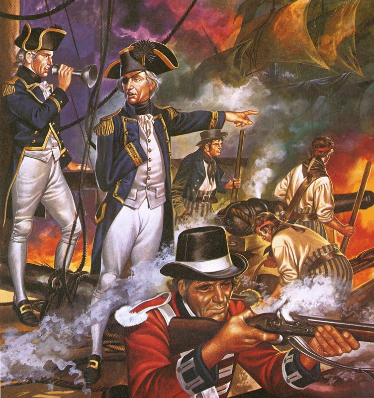 Nelson in de slag bij Trafalgar door Ron Embleton