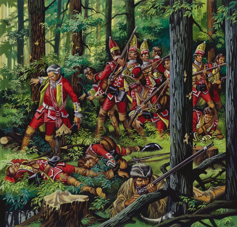 Het bloedbad van Braddock (gouache op papier) door Ron Embleton