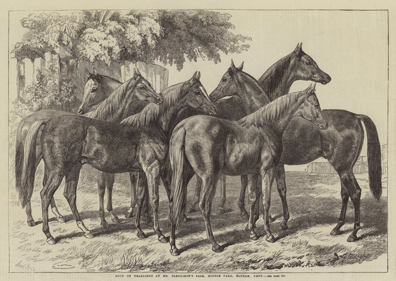 Groep Jaarlingen bij de Verkoop van de Heer Blenkiron, Middle Park, Eltham, Kent door Samuel John Carter