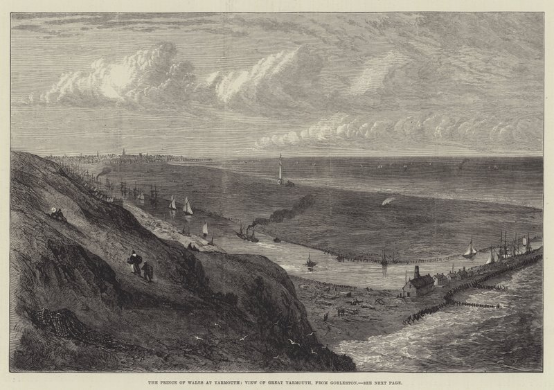De Prins van Wales in Yarmouth, Uitzicht op Great Yarmouth, vanaf Gorleston door Samuel Read