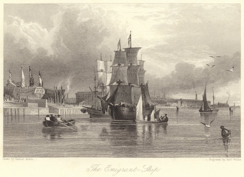 De Emigrant, Schip (gravure) door Samuel (after) Austin