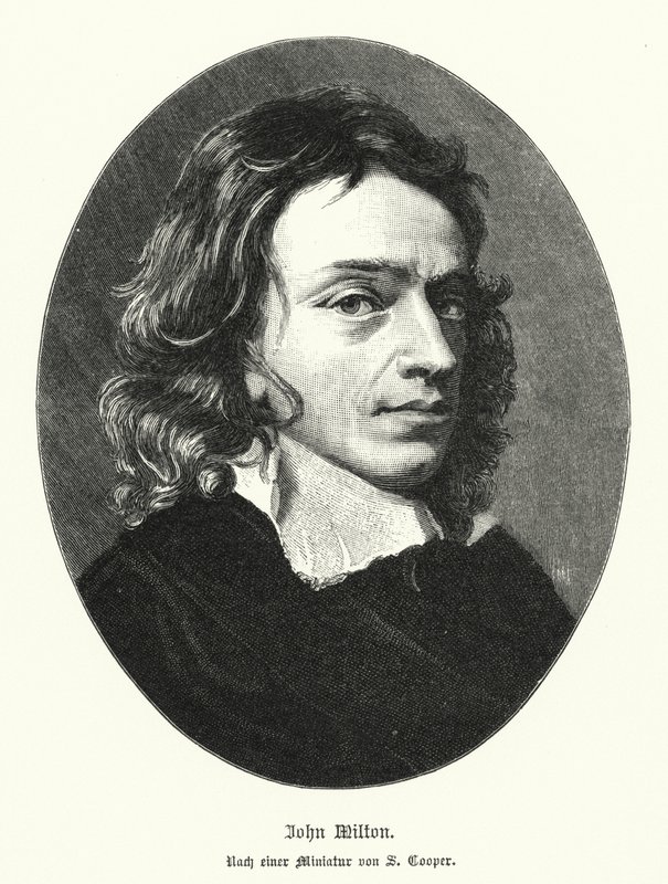 John Milton, Engelse dichter (litho) door Samuel (after) Cooper