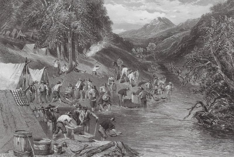 Australië: Alluviale goudwassing door Samuel (after) Prout