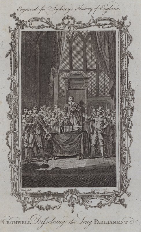 Cromwell ontbindt het Lange Parlement (gravure) door Samuel (after) Wale