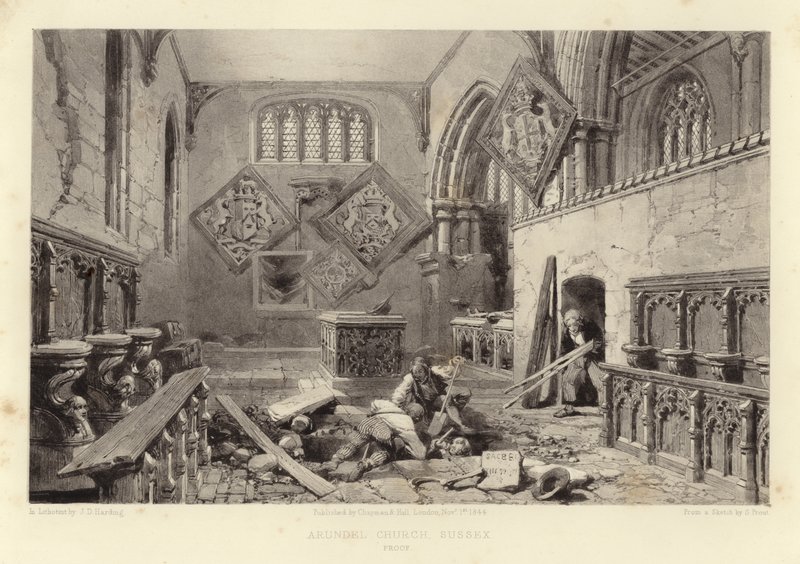 Arundel Kerk (lithotint) door Samuel Prout