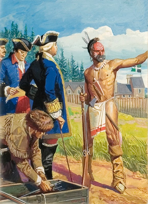 Louis Montcalm in gesprek met Amerikaanse Indianen door Severino Baraldi