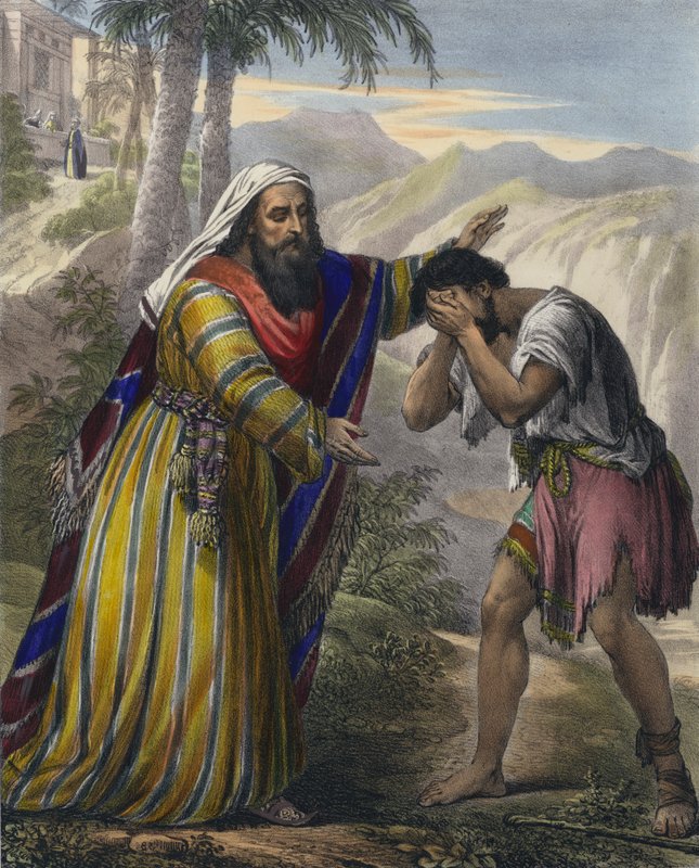 De verloren zoon (gekleurde gravure) door Siegfried Detler Bendixen
