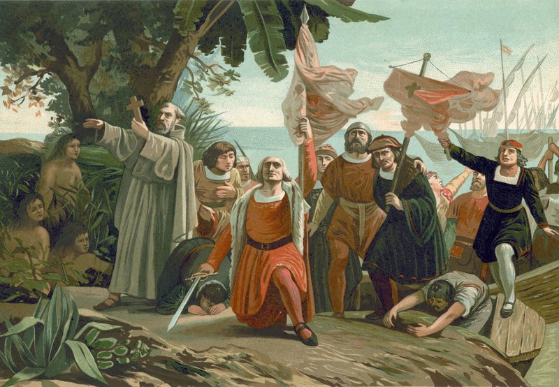 Aankomst van Columbus in Amerika, 1492 door Spanish School