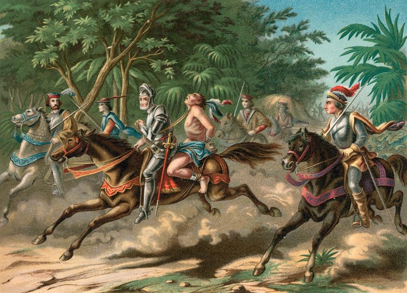 De gevangenneming van de opperhoofd Caonabo op Hispaniola door Spanish School