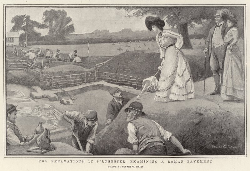 De opgravingen bij Silchester, onderzoek van een Romeins mozaïek door Stuart G. Davis