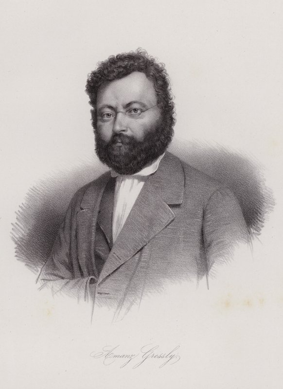 Amanz Gressly, Zwitserse geoloog en paleontoloog (gravure) door Swiss School