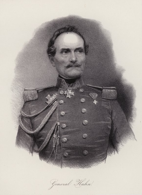Emanuel Hahn, Zwitsers generaal (gravure) door Swiss School