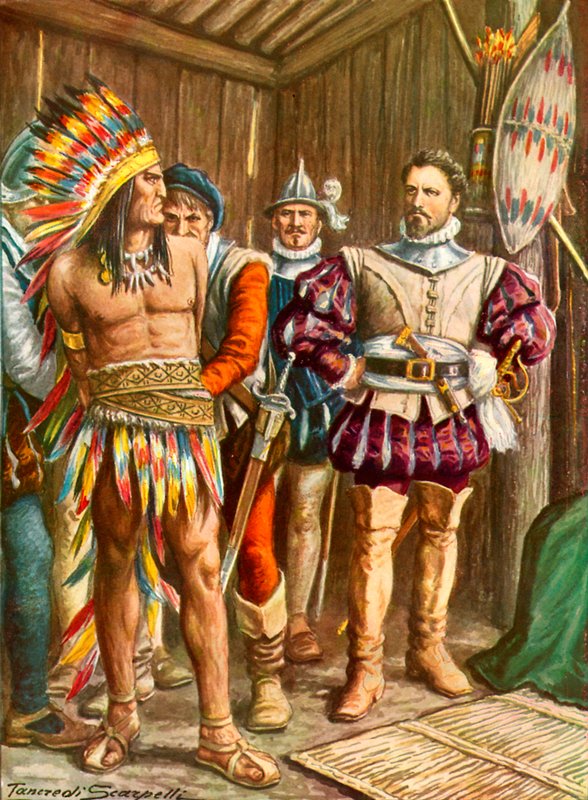 Ferdinando Cortes gevangen Montezuma door Tancredi Scarpelli
