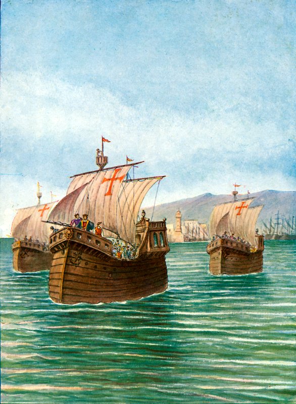 Het vertrek van de drie schepen van Christoffel Columbus door Tancredi Scarpelli