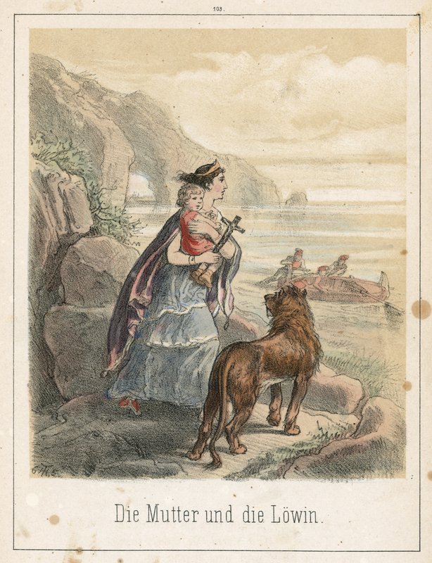 De moeder en de leeuw door Theodor Hosemann