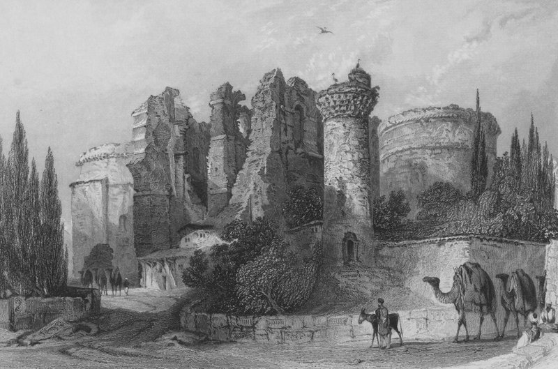 Restanten van de kerk van St. John, Pergamus, Klein-Azië door Thomas Allom
