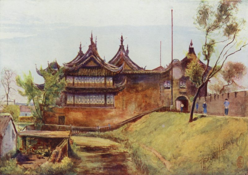 Shanghai, de Stukgoederen Tempel, Stadsmuur door Thomas Hodgson Liddell