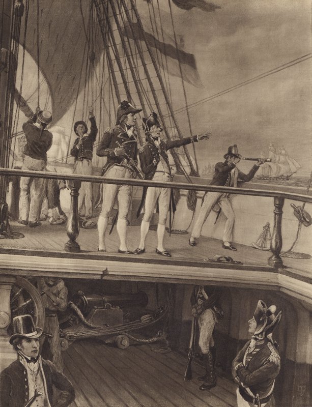 Nelsons Achtervolging van de Franse Vloot, 1805 door Thomas after Davidson