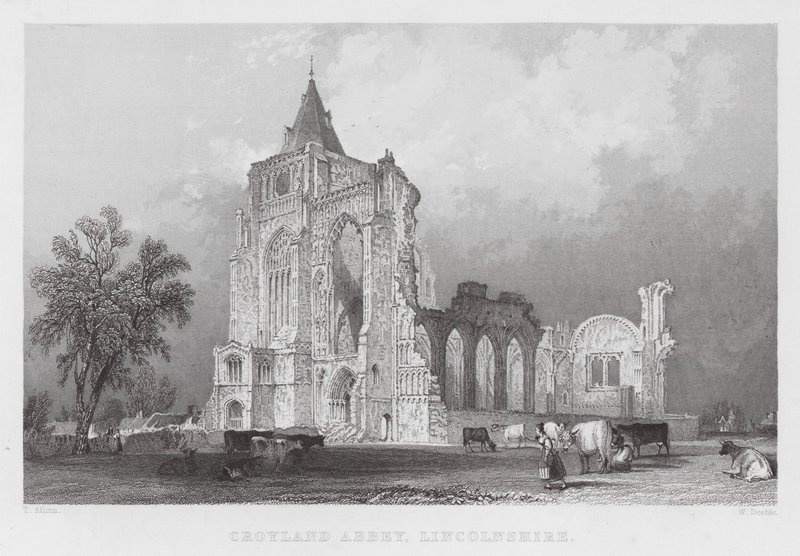 Croyland Abbey, Lincolnshire (gravure) door Thomas (after) Allom