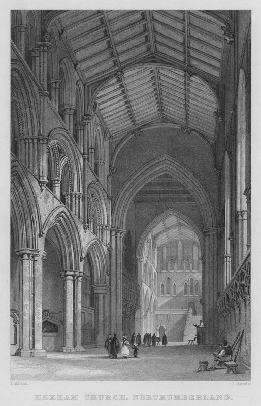 Hexham Kerk, Northumberland (gravure) door Thomas (after) Allom