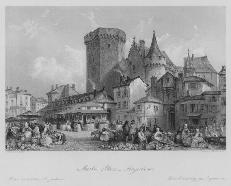 Marktplaats, Angouleme door Thomas (after) Allom