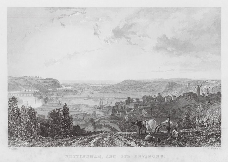 Nottingham en omgeving (gravure) door Thomas (after) Allom