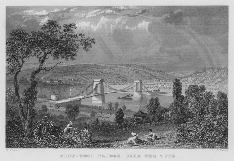 Scotswood Bridge, over de Tyne (gravure) door Thomas (after) Allom
