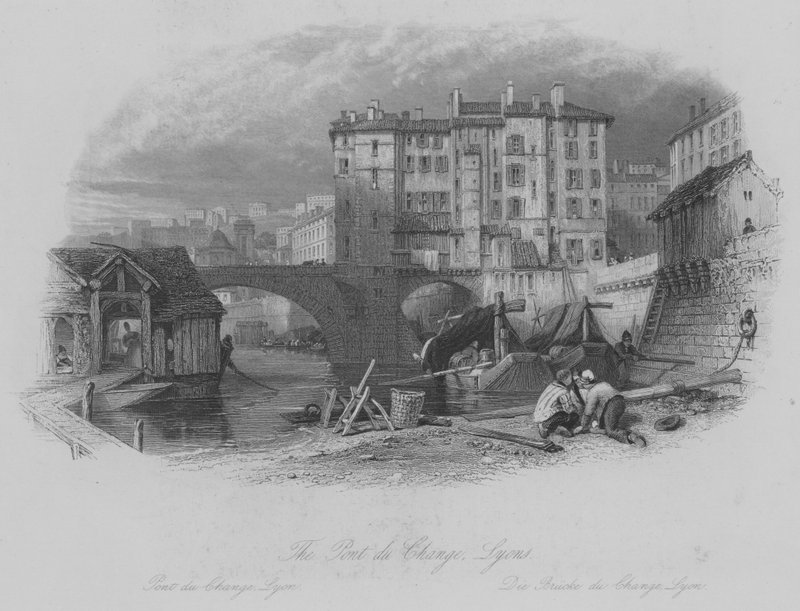 De Pont du Change, Lyon (gravure) door Thomas (after) Allom