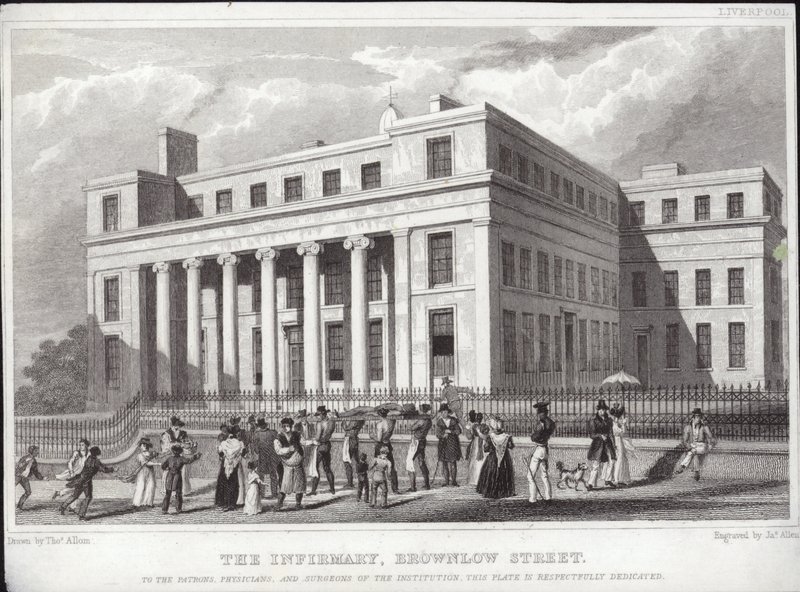 Liverpool Infirmary, Brownlow Street door Thomas Allom