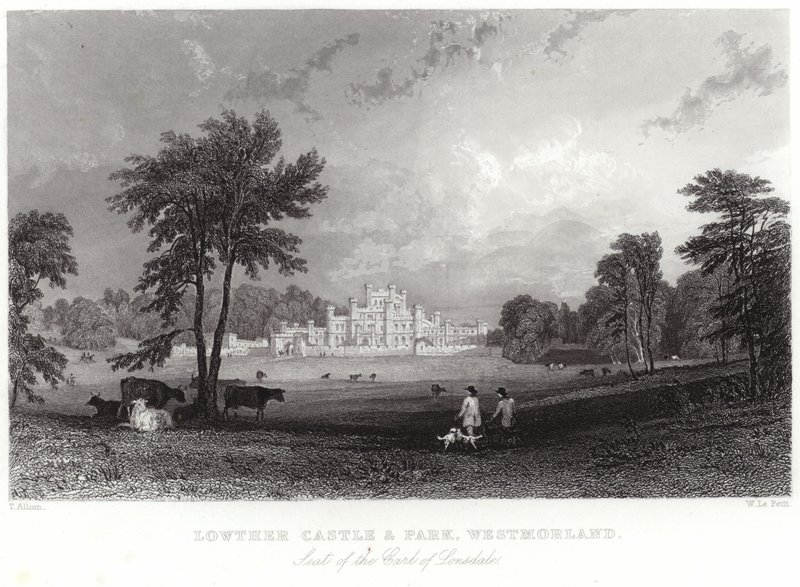 Lowther Castle en Park in Westmorland door Thomas Allom