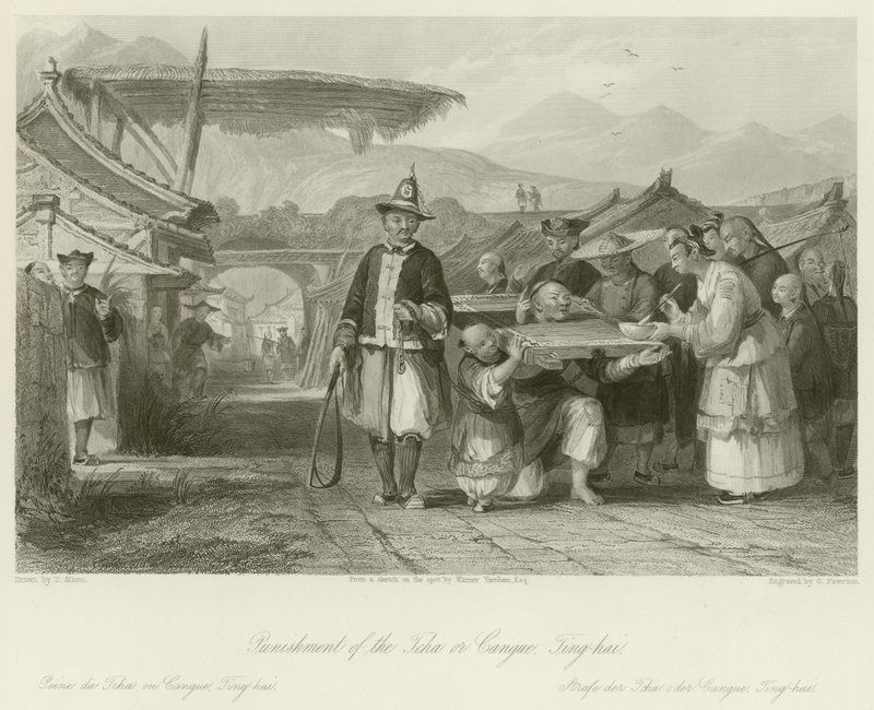 Straf van de Tcha of Cangue door Thomas Allom