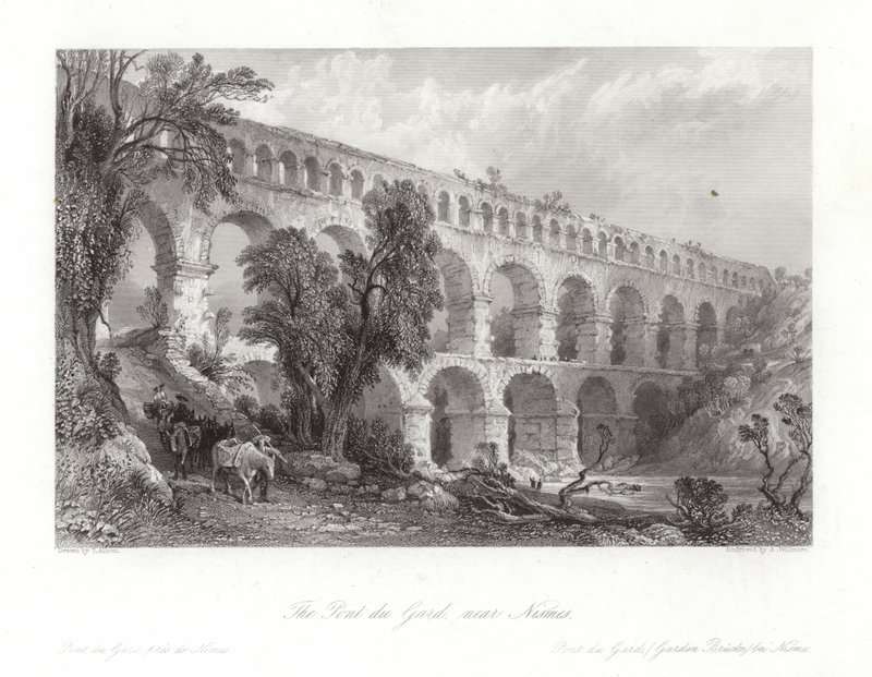De Pont du Gard, nabij Nismes door Thomas Allom